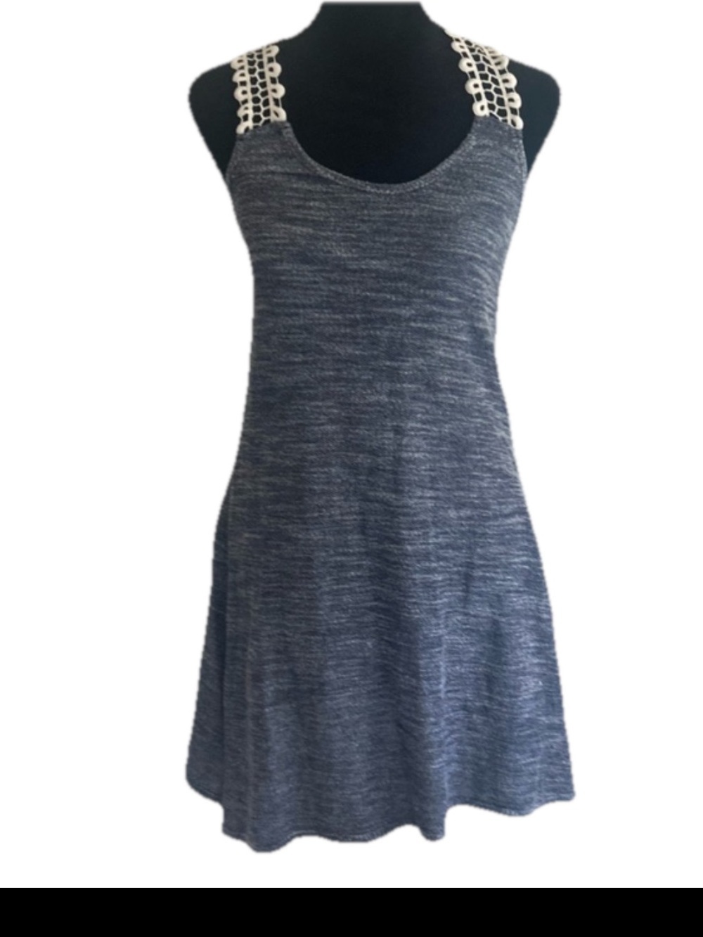 Pacific Beach Blue Knit, Lace Back, Sleeveless A-Line Dress, Size S